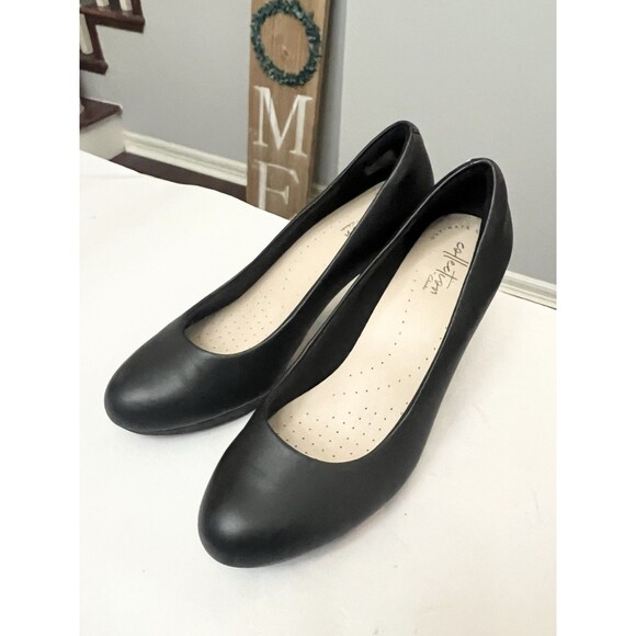 Clarks Shoes Size 7.5 W E Adriel Viola Pumps Black Cone Heels 26129359 Wide - Picture 1 of 6